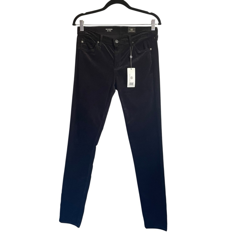 AG‎ Adriano Goldschmied The Legging Ankle Black Velvet Super Skinny Jeans NWT